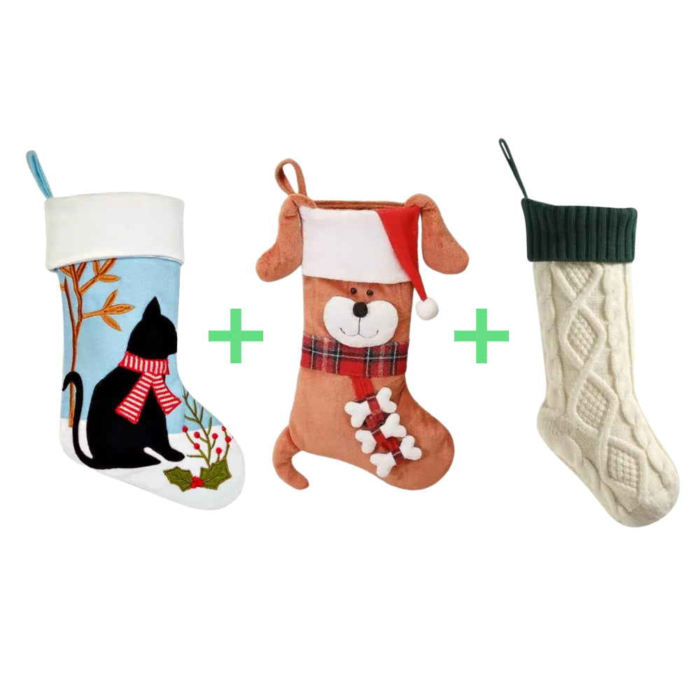 3 PCS Personalized Christmas Stocking Set with Embroidered Name Custom Xmas Decor