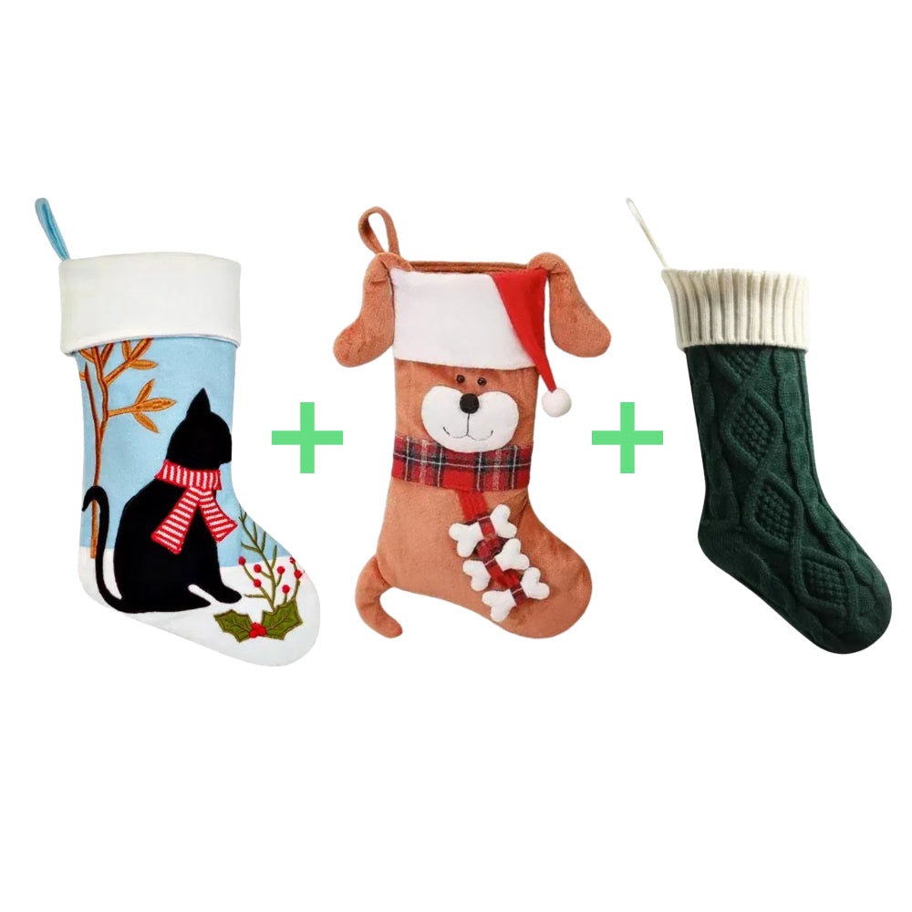 3 PCS Personalized Christmas Stocking Set with Embroidered Name Custom Xmas Decor