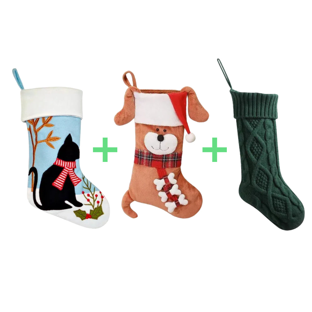 3 PCS Personalized Christmas Stocking Set with Embroidered Name Custom Xmas Decor