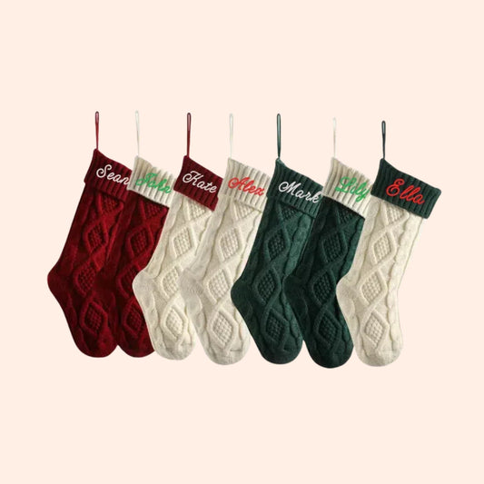 Personalized Knitted Christmas Stocking with Customized Embroidery Name 18''