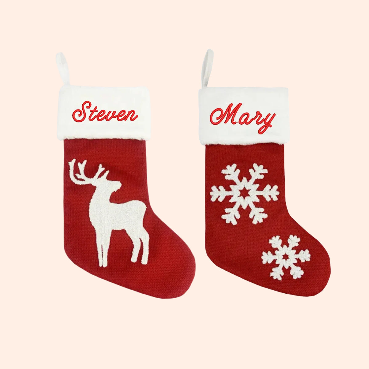 Personalized Knitted Christmas Stockings Custom Embroidered Name Xmas Stocking